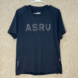 ASRV black tshirt train lite technical sportswear raw hem medium flawed unisex